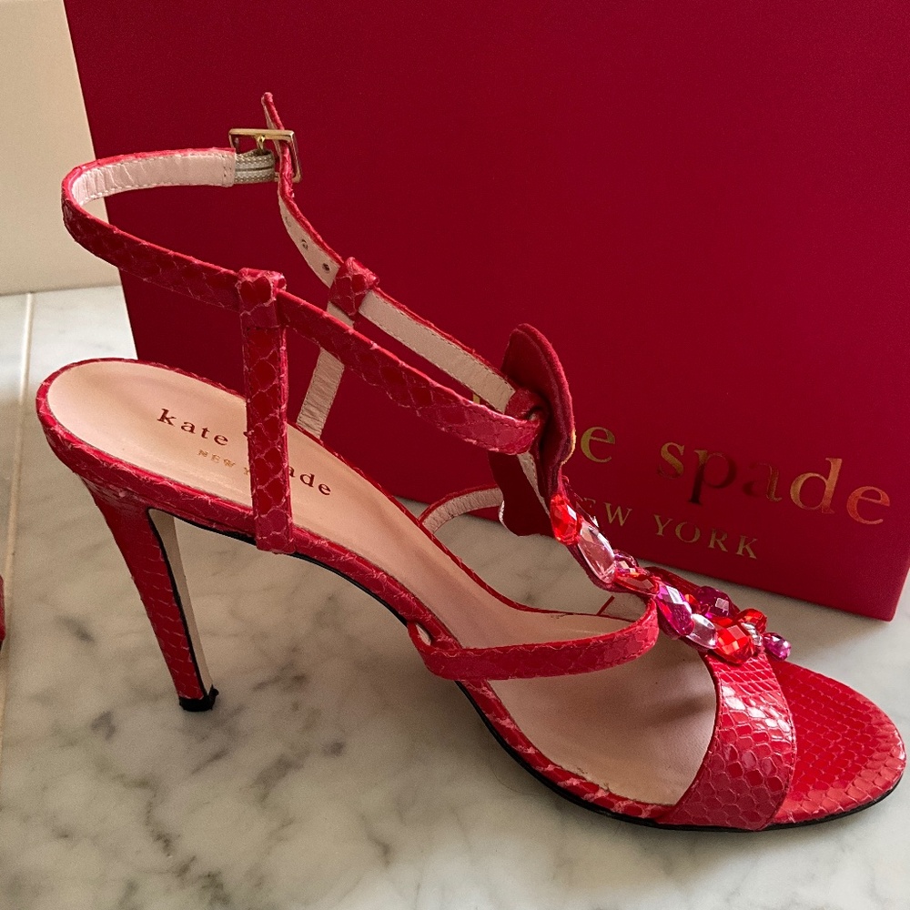 Kate Spade “Idalou” ruby python sandals with jewe… - image 4